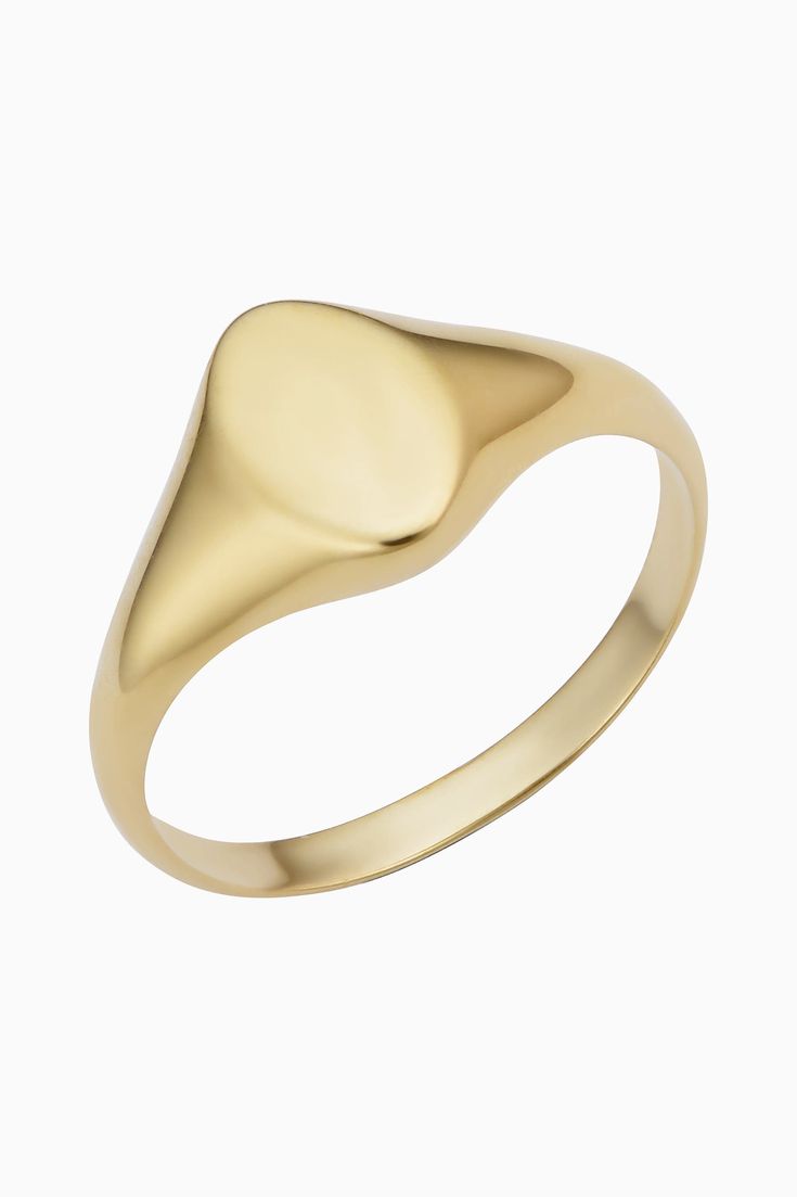 A solid gold signet ring is a must-have in every jewelry box. Whether you wear it on your pinky or your index finger, engraved or plain, our Florence Oval Signet Ring will stand out with incredible shine. 14k Solid Yellow Gold 1.6 Grams Solid Gold Available in multiple sizes Crafted in Bologna, Itay Domed Signet Ring With Polished Finish For Gift, Domed Signet Ring With Polished Finish For Promise, Classic Oval Signet Ring Stamped 14k, Yellow Gold Oval Signet Ring With Polished Finish, 14k Gold Domed Signet Ring With Polished Finish, Oval Yellow Gold Signet Ring With Polished Finish, Timeless Oval Signet Ring, Tarnish Resistant, Gold Polished Signet Ring, Gold Polished Finish Signet Ring