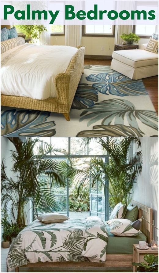 Palm Theme Bedroom Ideas Polynesian Themed Bedroom, Palm Leaf Bedroom Ideas, Polynesian Bedroom Ideas, Palm Bedroom Decor, Caribbean Bedroom Decor, Bright Tropical Bedroom, Tropical Theme Bedroom For Adults, Palm Beach Bedroom Ideas, Palm Themed Bedroom