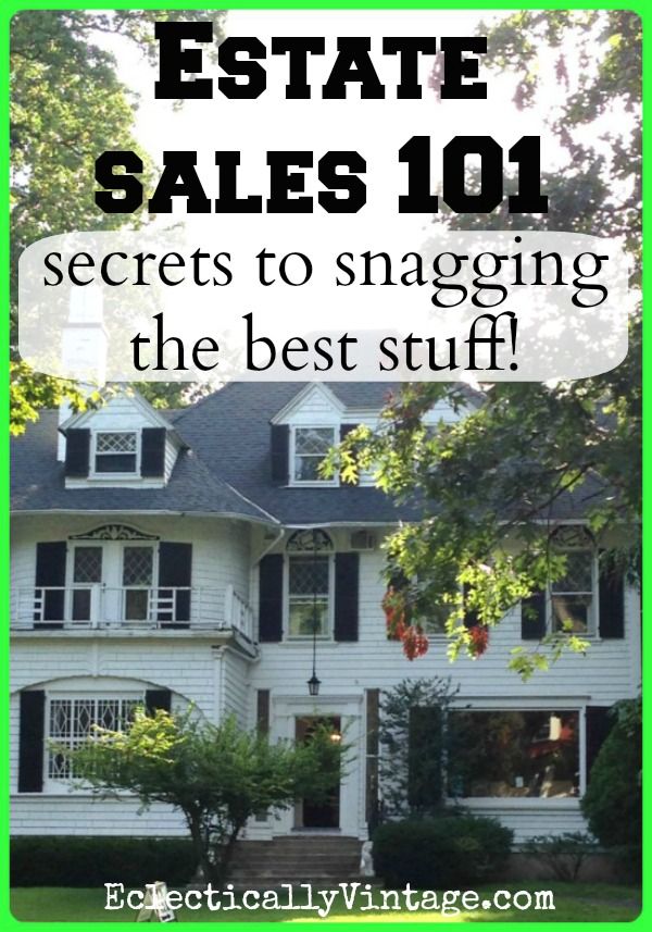 a large white house with the words estate sales 101 secrets to staging the best stuff