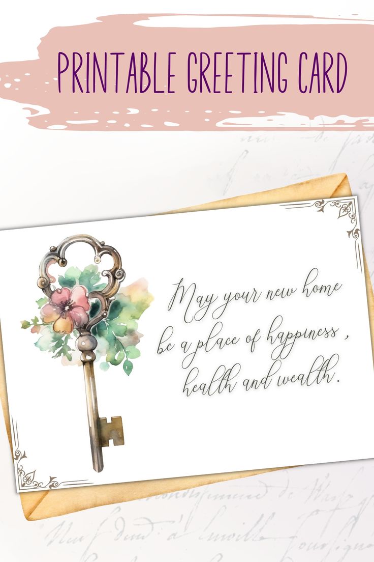 a greeting card with an old key and flowers on it, next to the words printable greeting card