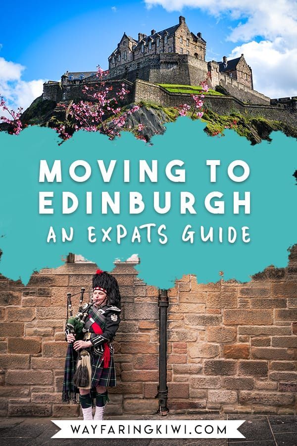 a man in kilts standing next to a wall with the words moving to edinburgh an expats guide