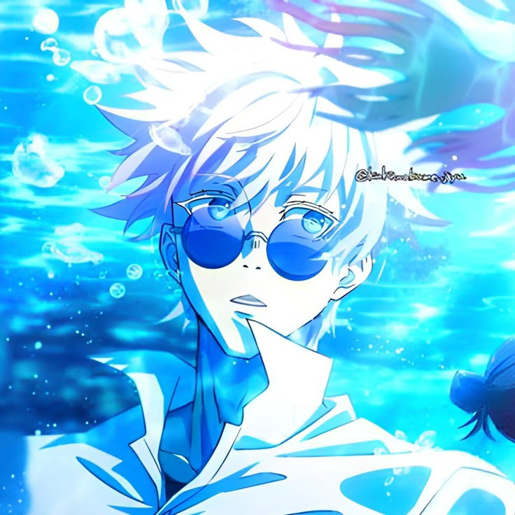 an anime character wearing sunglasses in the water