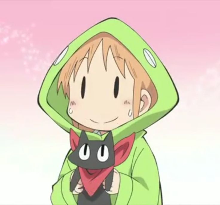 a person in a green hoodie with a black cat on their chest and an anime character wearing a red bandana