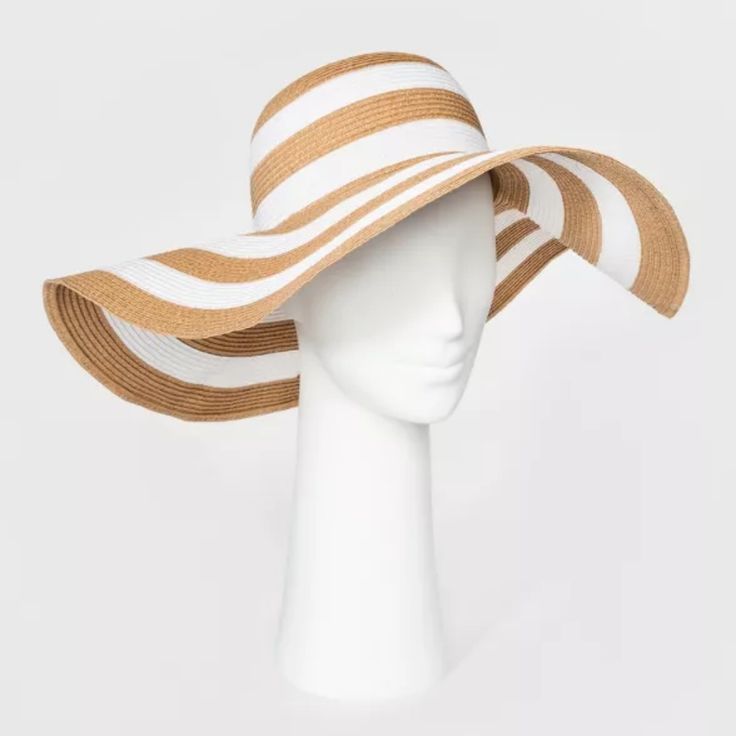 Nwot Tan And White Striped Floppy Hat Is A Statement Piece. 6in Brim Offers Plenty Of Sun Protection. Pair With Breezy Maxi Dresses For Cute Style. Sizing: Women Material: 89% Paper, 11% Polyester Brim Or Bill Length: 6 Inches Crown Height: 4 Inches Floppy Hats, Bold Accessories, Wearing A Hat, Hats For Sale, Preppy Outfits, Sun Hat, A New Day, Hat Designs, Street Style Women