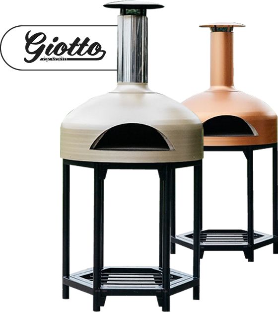 two different types of outdoor wood fired ovens with the words giotto on it