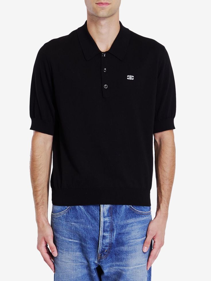 38NO CELINE TRIOMPHE POLO SHIRT Triomphe Celine, Celine Triomphe, Embroidered Polo Shirts, Pure Black, Fall Winter 2024, Sweaters Knitwear, Dress Pant, Emilio Pucci, Winter 2024