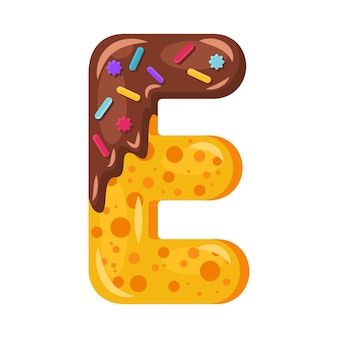 the letter e is made up of donuts and sprinkles on it