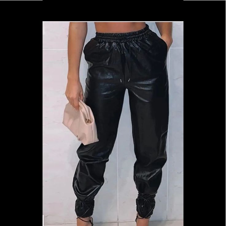 Faux Leather Party Jogger Pants. Great For Club Wear, Dress Down And Spring Wear. Colors Available Black And Winter White (Almost A Cream) Only 1 White Xl Left Casual Black Pants For Club, Black Leather Pants For Clubbing, Casual Style, Casual Leather Pants For Spring Going Out, Casual Faux Leather Club Bottoms, Casual Leather Pants For Night Out, Chic Club Bottoms With Pockets, Casual Black Pants For Party, High Waist Casual Leather Pants For Club, Black Leather Pants With Pockets For Party