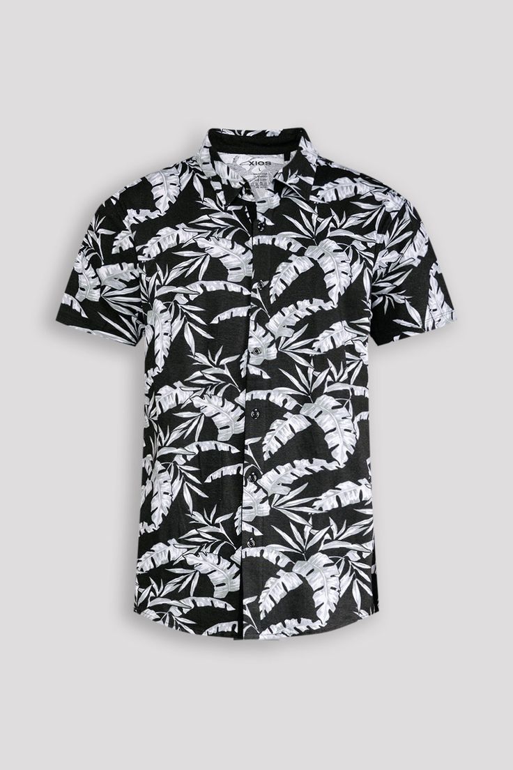 This short-sleeve button-up shirt features a sleek tropical leaf pattern in black and white. Perfect for adding a touch of sophistication to any outfit. Made with high-quality materials for a comfortable and stylish look. Boost your wardrobe with this versatile and trendy shirt. 95% Cotton 5% Spandex Machine wash cold, Tumble dry low, Wash with like colors, Do not bleach. Imported B4WS707 Size Chart Size S M L XL XXL Chest (inches) 36.5 - 38.5 38.5 - 40.5 40.5 - 42.5 42.5 - 44.5 44.5 - 46.5 Meas Tropical Leaf Pattern, Sleeveless Tee, Tropical Leaf, Trendy Shirts, Short Sleeve Button Up, Denim Pant, European Fashion, Leaf Pattern, Denim Pants