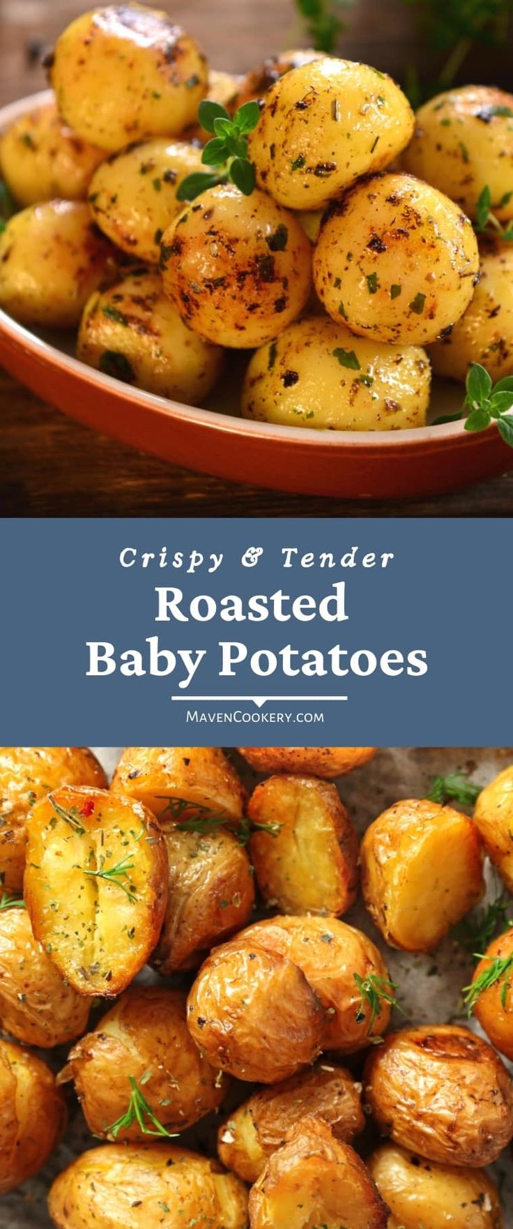 crispy and tender roasted baby potatoes are the perfect side dish for any meal or appetizer