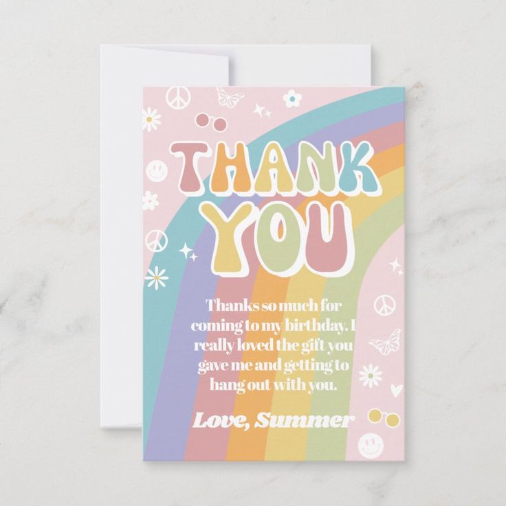 a greeting card with the words thank you on it and rainbows in the background