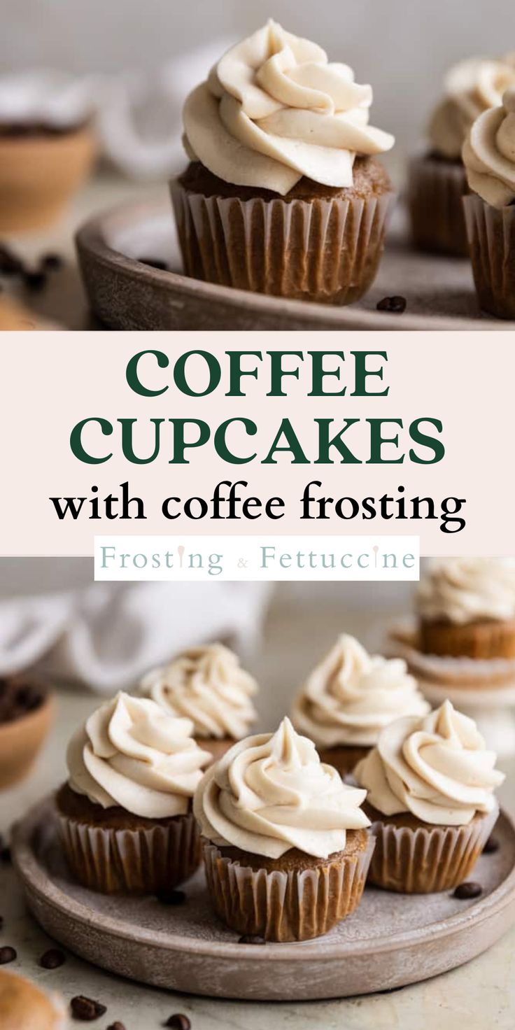 coffee cupcakes with coffee frosting on a plate