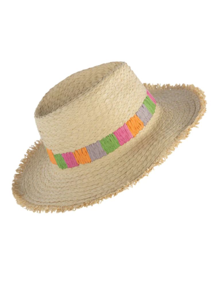 Introducing the Rivera Hat from Shiraleah. This beautiful woven hat is perfect to brighten up your spring and summer wardrobe. Crafted with a bright trim around the base, this hat will make a statement. Enjoy the sunshine in style with the Rivera Hat. Style: 06-68-040NA Pinched crown Multicolor Fedora For Spring Vacation, Multicolor Fedora For Vacation In Spring, Adjustable Multicolor Panama Hat For Spring, Multicolor Straw Hat For Spring Festival, Multicolor Spring Festival Straw Hat, Spring Festival Multicolor Straw Hat, Multicolor Flat Brim Panama Hat For Spring, Multicolor Fedora Straw Hat For Spring, Multicolor Summer Panama Hat For Spring