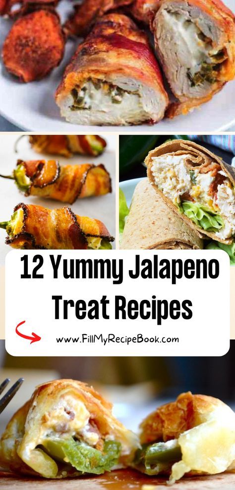 several different types of food on plates with the title overlay reading 12 yummy jalapeno treat recipes