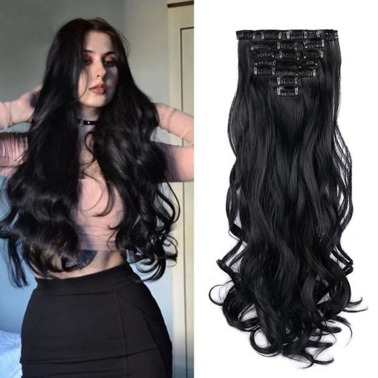 Zyzi 22" Clip Hair Extensions, 1b Dark Black--Wavy Size: 22 Inch (Pack Of 1) Clip In Hair Extensions Material : Black Hair Extension Products Made Of Heat Resistant Synthetic Fiber, This Clip Hair Extension Soft And Smooth, Easy To Comb And Not Easy To Knot, Suitable For Women And Girls With Less Hair, Wear It To Make Your Hair Look More Natural. Length And Color : Approx 22 Inches; Weight : About 140g; 7 Separate Pieces For Full Head Set. 2 Pcs Of 1.5 Inches ,2 Pcs Of 3 Inches,2 Pcs Of 5 Inches Hair Volume Clips, Black Hair Pieces, Curly Styling, Dunner Wordend Haar, Clip In Hair Extension, Straight Hair Extensions, Long Hair Extensions, Black Hair Extensions, Hair Crown