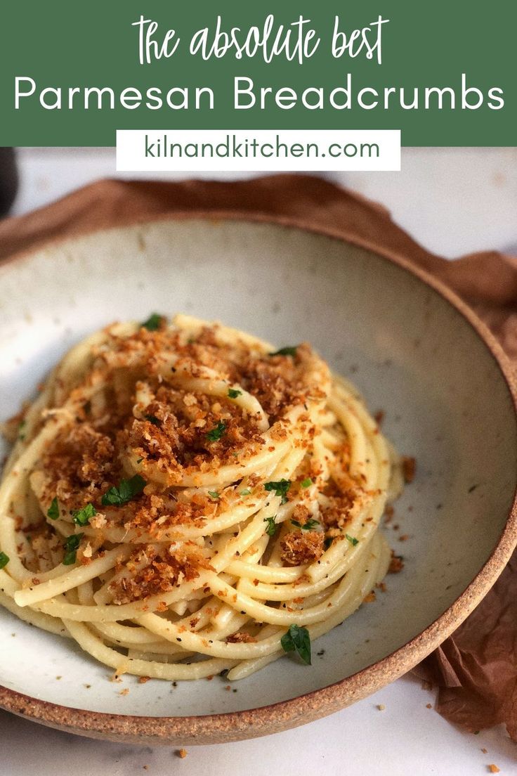 the best parmesan breadcrumbs in a bowl with text overlay