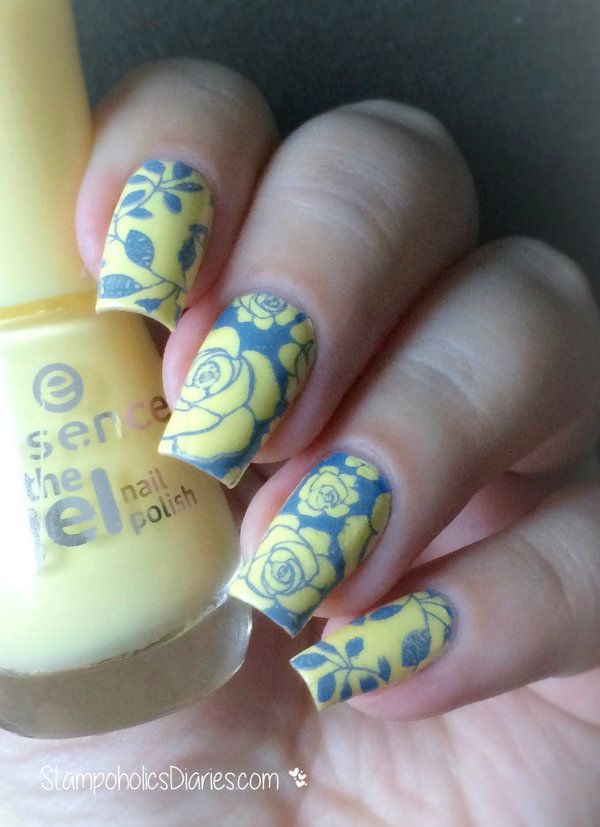 Flower Spring Nails, Rose Nail Art, Pink Sparkles, Nails Now, Blue Nail Art, Summery Nails, Rose Nails, Stamping Nail Art, Blue Nail