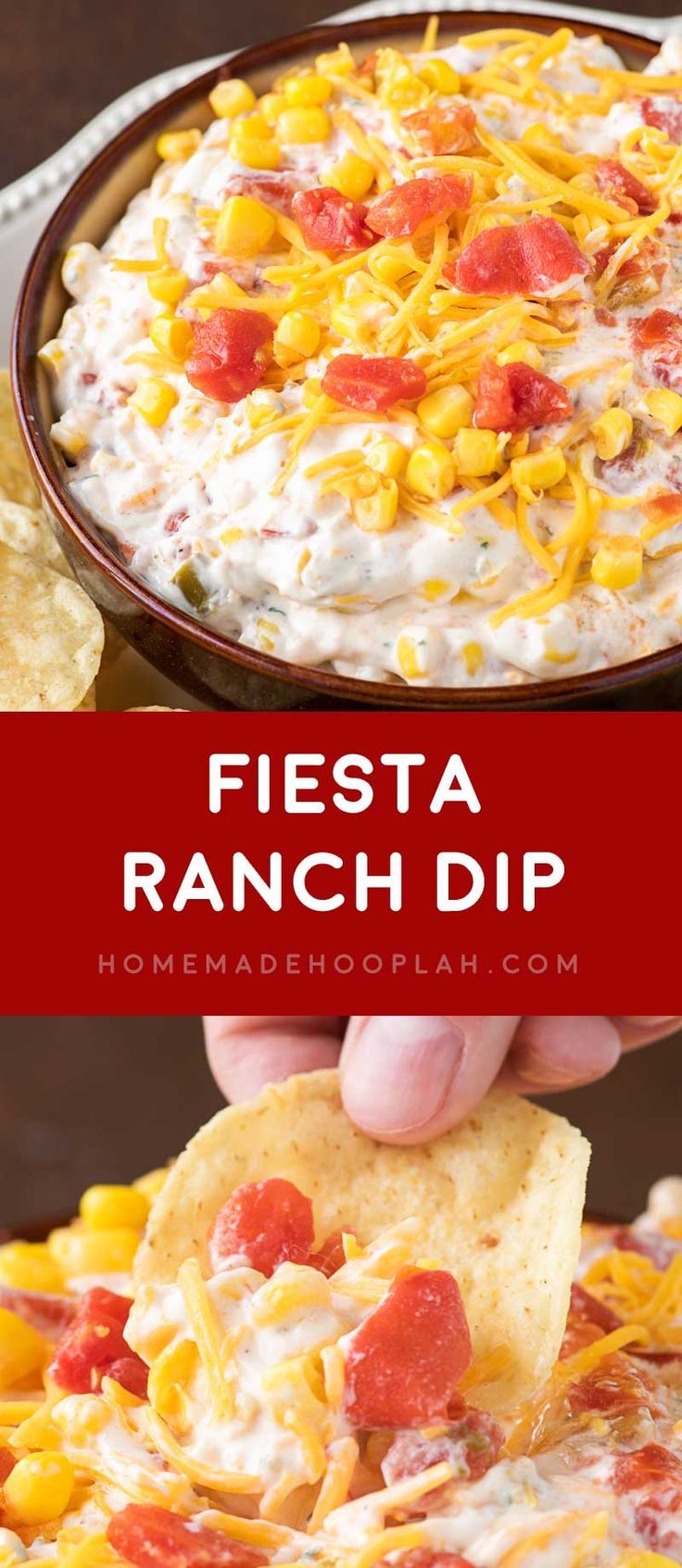 a hand holding a tortilla chip and dipping it into a bowl filled with mexican dip