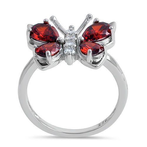 Top of Ring Height: 16.0mm

Top of Ring Width: 17.0mm

Shank Width: 1.7mm


Stone Material: Garnet Cubic Zirconia

Center Stone Size: 7.0mm x 5.0mm
& 6.0mm x 4.0mm

Stone Shape: Pear and Round

Center Stone Carat Weight: 0.71 ct. 
& 0.39 ct.

Total Number of CZ Stones: 8

Stone Setting: Prong


Metal: 932 Sterling Silver

Plating: Rhodium plated

Finish: High Polish Cubic Zirconia Butterfly Ring With Prong Setting, Gemstone Butterfly Ring For Anniversary, Stone Material, Butterfly Ring, Stone Setting, Cz Stone, Stone Settings, Sterling Ring, Rhodium Plated