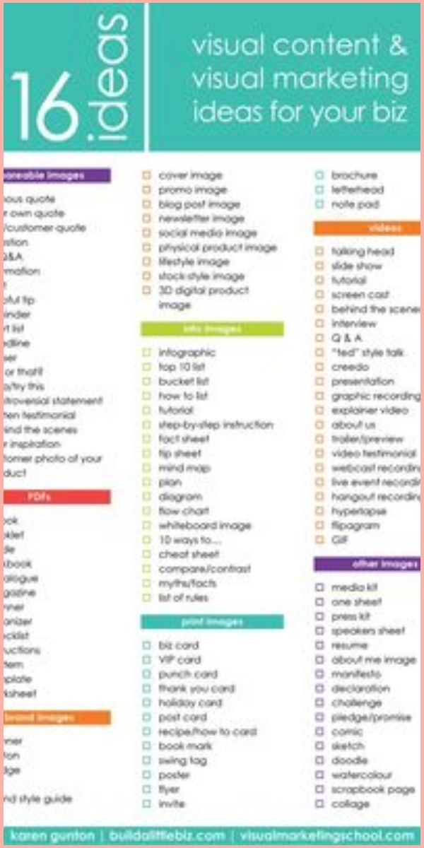 a colorful poster with the words visual content and visual marketing ideas for your biz