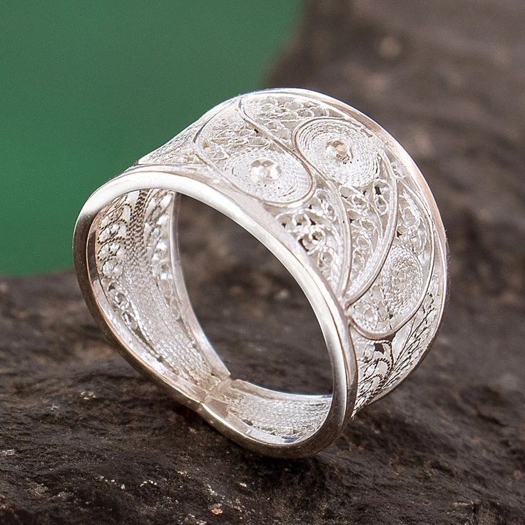 Handcrafted Fine Silver Filigree Ring - Paisley Shine | NOVICA Paisley Motif, Fancy Rings, Silver Engagement Rings, Filigree Ring, Silver Filigree, Jewelry Packaging, Ring Silver, Jewelry Gift Box, Alfredo