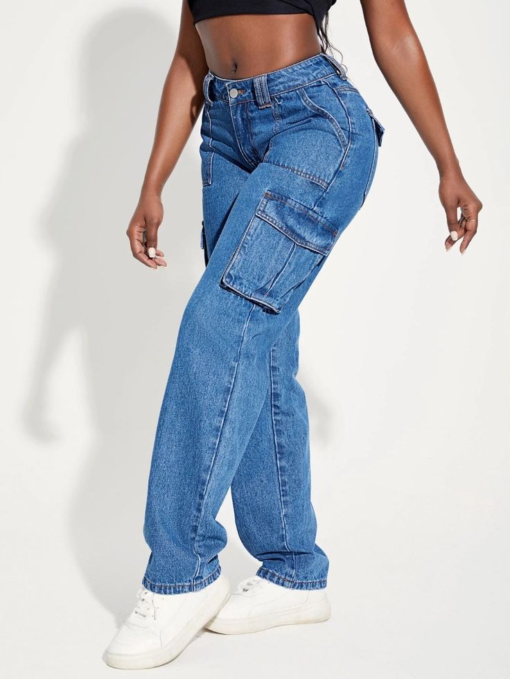 This Multi-Pocket Side Cargo Jeans is the perfect combination of style and functionality. These cargo pants feature an elastic waist, a high waistline, and a regular fit for comfort and ease of movement. With belt, button, knot, pocket, and zipper details, you'll have ample storage space for your essentials. Made of viscose fabric, these non-stretch jeans are durable and easy to care for. Details: Type: Cargo Pants Closure Type: Elastic Waist Details: Belted, Button, Knot, Pocket, Zipper Waist L Baggy Tapered Leg Cargo Pants With Pockets, Baggy Tapered Leg Cargo Pants, Baggy Cargo Pants With Tapered Leg, Trendy Mid-rise Cargo Pants With Pockets, Trendy Mid-rise Cargo Pants, Baggy Tapered Leg Utility Bottoms, Baggy Mid-rise Parachute Pants With Side Pockets, Relaxed Fit Mid-rise Parachute Pants With Pockets, Trendy High Waist Cargo Pants With Cargo Pockets