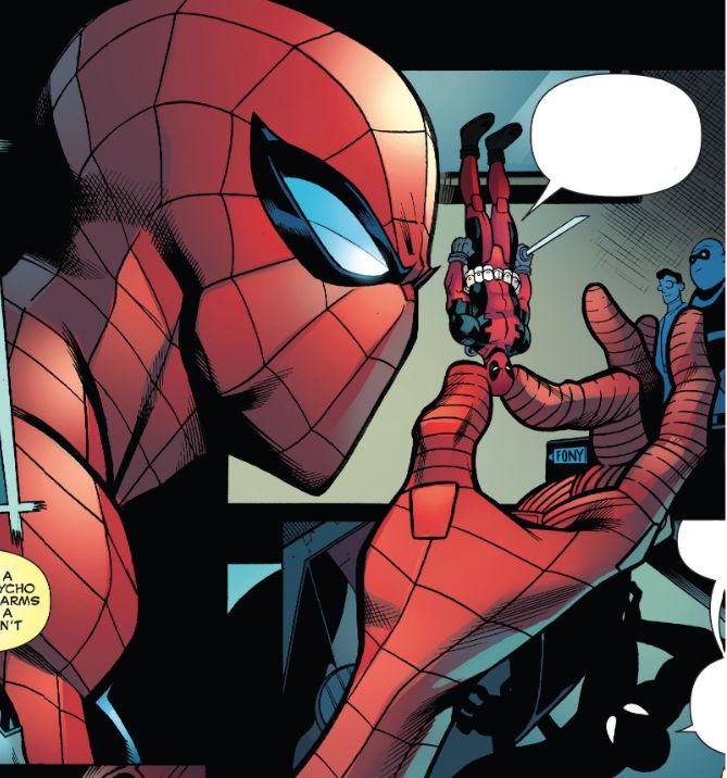 the amazing spider - man is looking at his cell phone in this comic book page