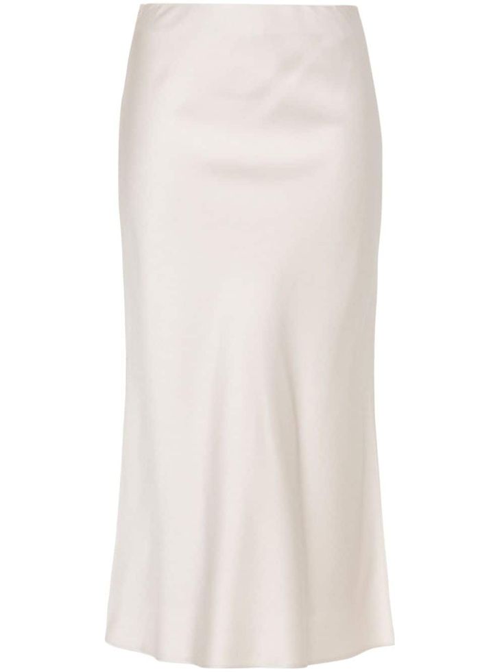 beige satin finish high-waisted elasticated waistband side slits flared hem mid-length full lining Cream Skirt, Satin Midi Skirt, Yoko London, City Dress, Airport Fashion, Long Skirts, Summer Beach Wear, Lady Dior, Brunello Cucinelli