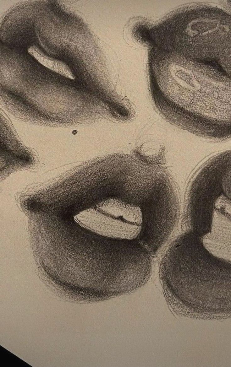 a pencil drawing of different lips and mouth shapes