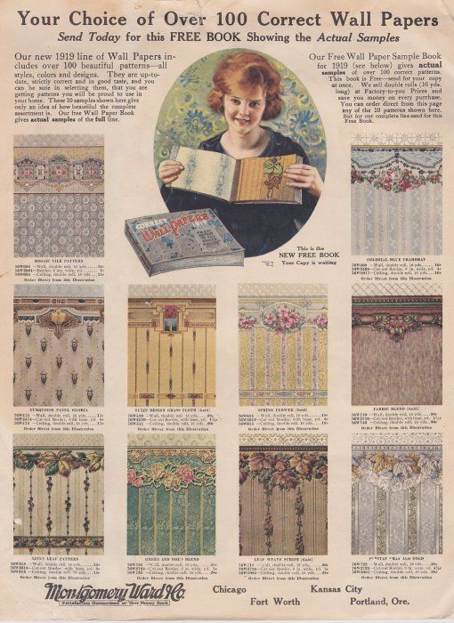 an old advertisement for curtains and blinds with the words, your choice of over 100 correct wallpapers