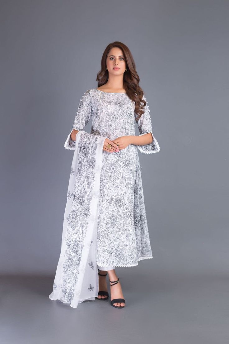 Bareeze Daffodils Bnl952 White Collection 2021 Elegant White Anarkali Set With Printed Motifs, Elegant White Palazzo Set With Floral Print, White Anarkali Palazzo Set For Spring, Spring White Anarkali Palazzo Set, Elegant White Cambric Palazzo Set, White Anarkali Set With Printed Motifs For Spring, Spring White Anarkali Set With Printed Motifs, Spring Cambric Dresses With Long Sleeves, Long Sleeve Cambric Dresses For Spring