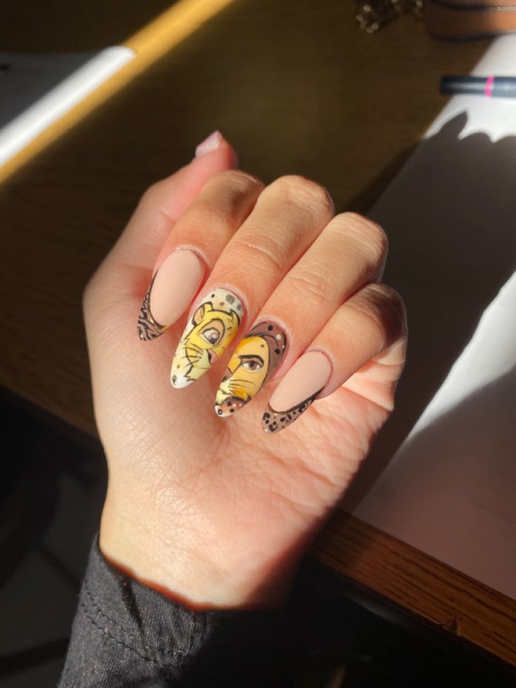 Lion Nails Designs, Lion King Nail Art, Lions Nails, Lion Nail Art, Lion King Nails, Lion Nails, King Nails, Matte White Nails, Disney Acrylic Nails