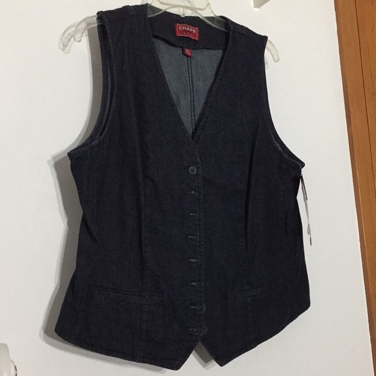 Very Stylish And Well Sewn. Great Denim Fabric. Has Two Small Pockets In Front. Size Large Nwt Fitted Denim Top With Pockets For Work, Classic Fitted Denim Top With Pockets, Medium Wash Denim Vest For Work, Classic Fitted Denim Vest, Classic Fitted Denim Top For Work, Fitted Classic Denim Top For Work, 90s Vest, Women's Chaps, Denim Vest