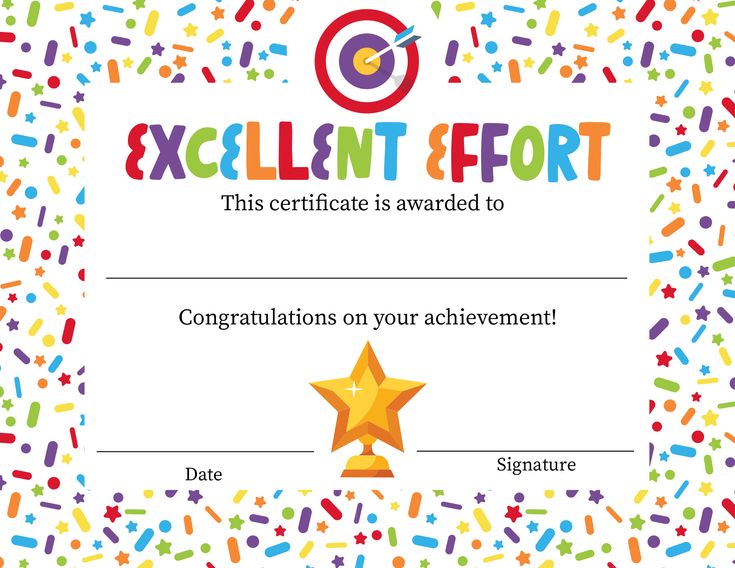 an award certificate with confetti sprinkles and stars in the background