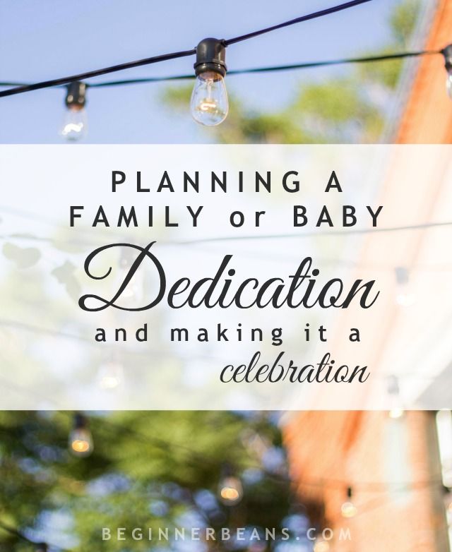 a sign that says planning a family or baby dedication and making it a celebration with lights in the background