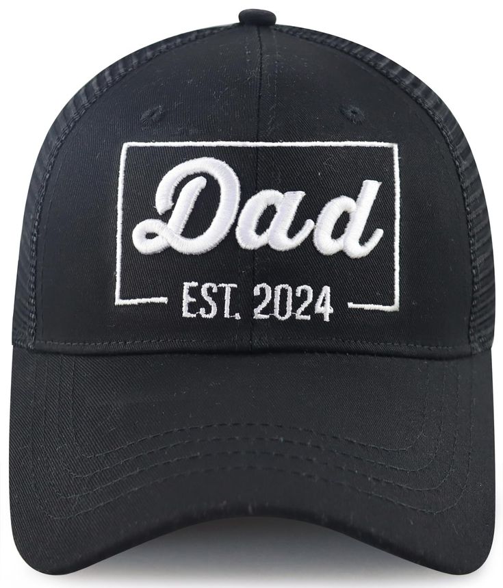 PRICES MAY VARY. First Time Dad Gifts: If Are You Looking Gift for New Dad or Daddy to Be. Our High Quality New Dad Trucker Hat Ready for You. Wearing This Adjustable Cotton Embroidered "Dad Est. 2024" Mesh Trucker Hat to Celebrate The New Dad or Dad to be Again! Let Everyone Know That He's a First Time Father, Best Dad Ever Gifts! High Quality New Dad Gifts Hat: Our Papa Gifts Dad Established 2024 Trucker Hats for Men is Made of High Quality 100 Percent Cotton, Lightweight, Comfortable, Breatha Adjustable Black Trucker Hat For Father's Day, Black Flat Bill Hats For Father's Day, Customizable Black Baseball Cap For Father's Day, Customizable Black Trucker Hat For Father's Day, Black Trucker Hat For Father's Day With Curved Bill, Black Baseball Cap With Curved Brim For Father’s Day, Black Baseball Cap With Curved Brim For Father's Day, Father's Day Black Hat With Curved Brim, Black Curved Brim Baseball Cap For Father's Day