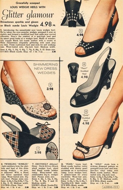 Louis Wedgie Heels 1950s Shoes, Shoes Ads, Shoes Illustration, Fur Coat Vintage, Fashion 1950s, Shoes Design, Va Va Voom, Retro Shoes, Vintage Fur