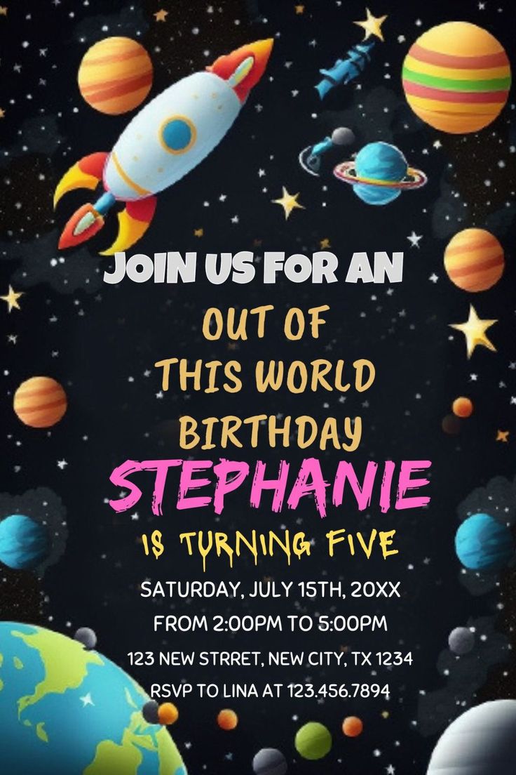 an outer space themed birthday party with the words blast off on it