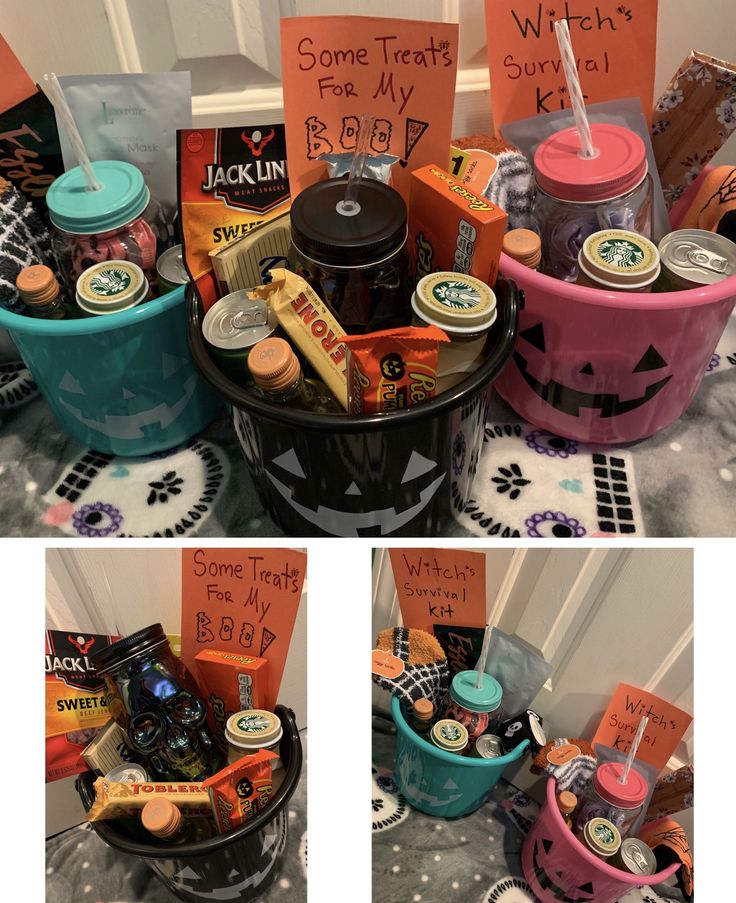 Made my boy friend and best friends spooky baskets. Super easy and fun to make. Spooky Basket Ideas, Gift Baskets For Friends, Baskets For Friends, Diy Halloween Gifts, Spooky Basket, Halloween Care Packages, Spooky Halloween Gifts, Halloween Gift Baskets, Treat Basket