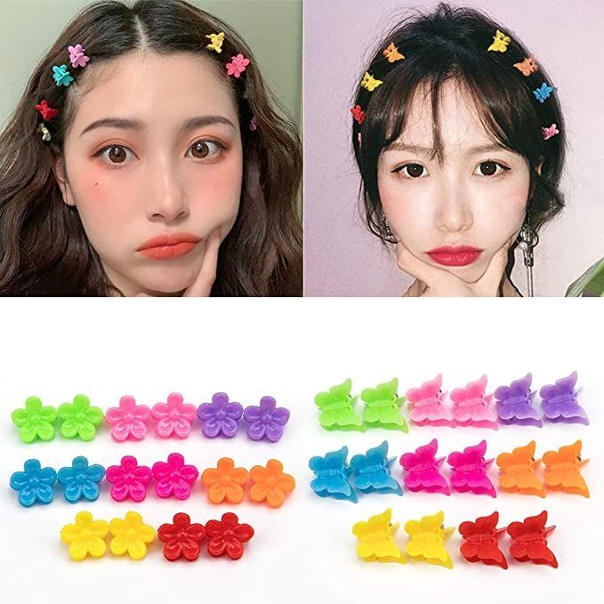 Mini Flower Clips, Hair Clips Hairstyles, Tiny Hair Clip, Butterfly Hairstyle, Butterfly Hair Accessories, Flower Hair Pieces, Small Hair Clips, Clip Hairstyles, 90s Hairstyles