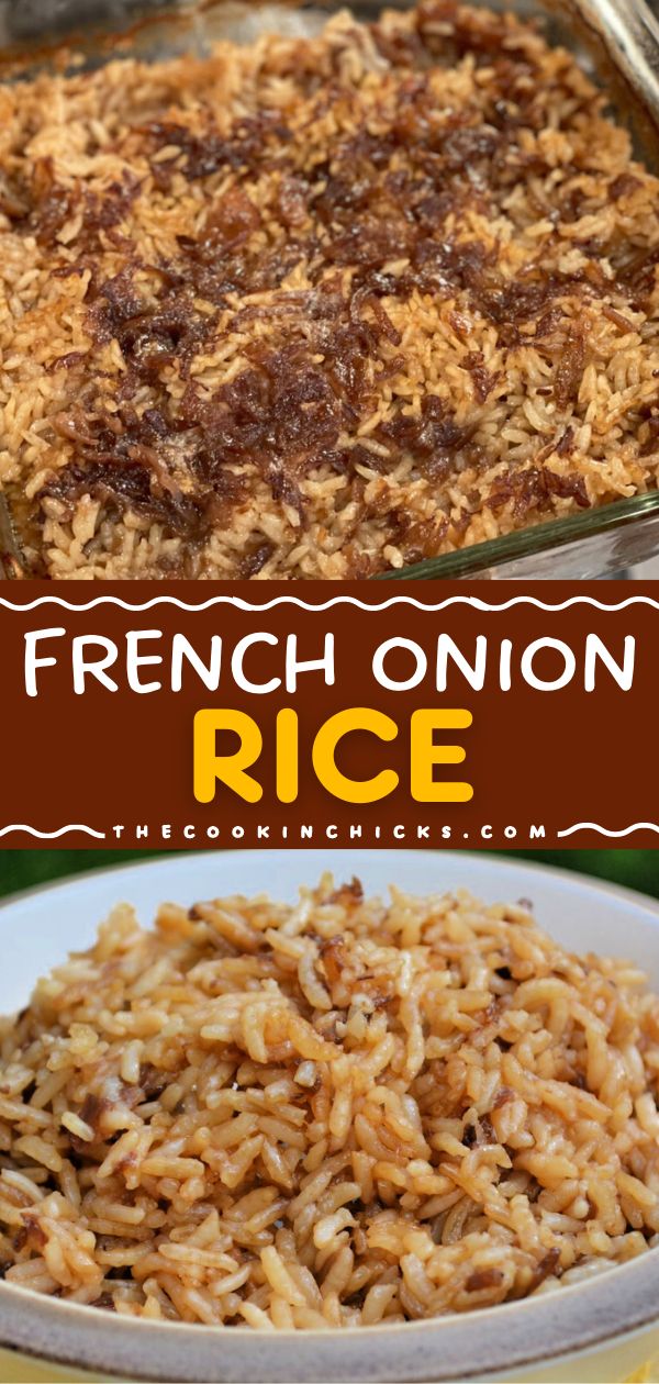 Want more yummy casserole recipes? Learn how to make French Onion Rice! It's easy to do with just 4 ingredients. Rich and creamy, this french onion soup rice is a delicious side dish everyone will love! Brown Rice With French Onion Soup, Uncle Bens Long Grain Wild Rice Recipes, Rice Butter French Onion Soup, White Rice Casserole Recipes, Chicken And Rice French Onion Casserole, French Onion Soup Chicken And Rice, Different Ways To Cook Rice, Rice Peppers And Onions, Souper Rice With Regular Rice