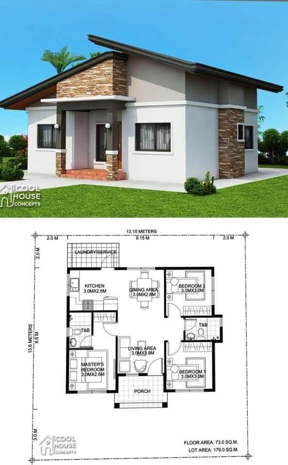 two story house plan with 3 beds and 1 bathrooms in the front, three bedroom floor plans