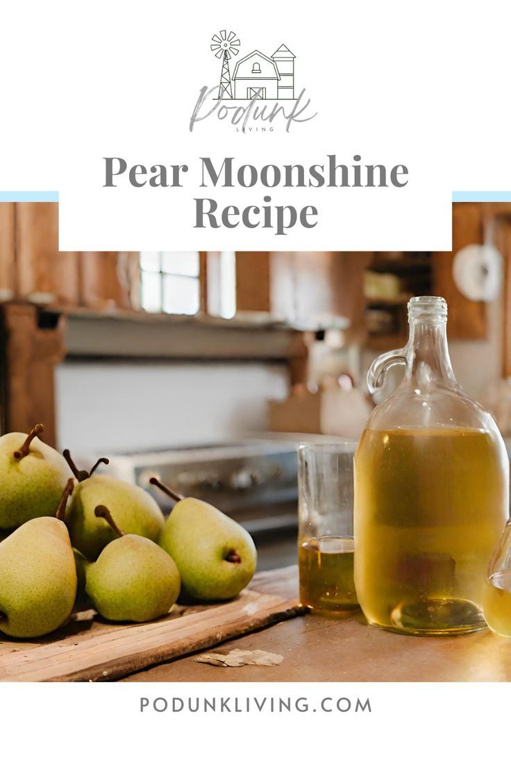 pear moonshinne recipe on a cutting board next to some pears