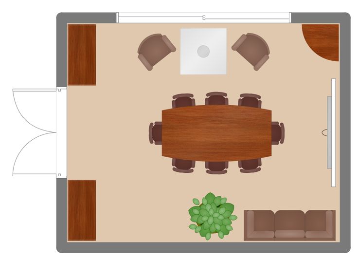 an overhead view of a living room with couches, tables and chairs in it