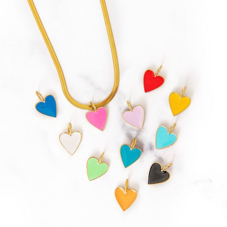 Add a colorful heart charm to your necklace! Easy to slide off and on the chain of your choice! We recommend it on our Paper Clip Chain Necklace and Bracelet or Herringbone Snake Chain Necklace! Paper Clip Chain Necklace, Snake Chain Necklace, Necklace And Bracelet, Colorful Heart, Snake Chain, Paper Clip, Neon Green, Sorority, Neon Pink