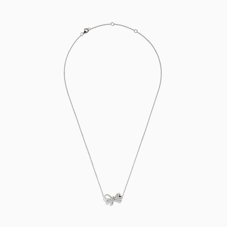 Effy 925 Sterling Silver Diamond Bow Necklace Delicate Silver Jewelry With Bow, Elegant Sterling Silver Necklace With Bow, Luxury Silver Bow Jewelry, Silver Bow Necklace, Dainty Adjustable Bow Necklace, Diamond Bows, Bow Necklace, Silver Diamonds, Round Diamonds