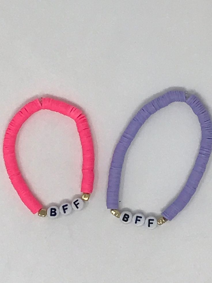 The Pink one is for 4-10 Year olds                            & The purple one is for 11-15 Year olds You may change the sizes Cheap Customizable Purple Bracelets, Cute Purple Bracelets For Birthday, Trendy Personalized Purple Bracelets, Cheap Adjustable Purple Name Bracelet, Pink And Purple Bracelet, Bracelets Bff, Bff Bracelets, Violet, Jewelry Bracelets