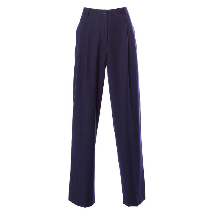 Vintage Valentino pleated trousers with side pockets and a high waist. Classic and elegant. Details: Unlined Side Pockets Front Button and Zip Closure Marked Size: 12/ 46 Color: Navy Blue Fabric: Wool Label: Valentino/ Miss V Measurements: Waist: 30" Hips: Up To 44" Front Rise: 13" Back Rise: 16" Inseam: 30" Total Length: 42" Leather Trousers Women, Blue Pants Men, Valentino Vintage, Dark Blue Suit, Dark Blue Pants, Navy Blue Dress Pants, Pleated Pant, Zara Trousers, Elegant Pant