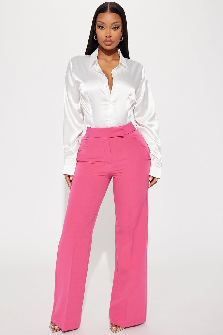 Available In Fuchsia And Lavender. Trouser Pant High Rise Flare Leg Pocket Detail Hook & Eye Button And Zip Closure Non Stretch 95% Polyester 5% Spandex Imported | Tory Flare Leg Trouser in Fuchsia size Medium by Fashion Nova Best Friend Outfits, Corporate Wear, Fashion Nova Outfits, Corporate Outfits, Classy Casual Outfits, Stylish Work Outfits, Classy Casual, Friend Outfits, Professional Outfits