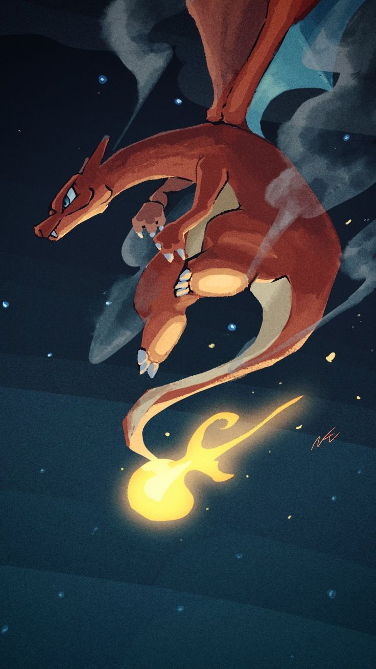 a red dragon flying through the air next to a yellow fire hydrant on top of a night sky